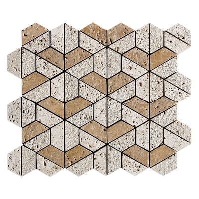 Ceviz Koyu Dokulu 3d Hexagon Traverten Mozaik 10 3/8x12