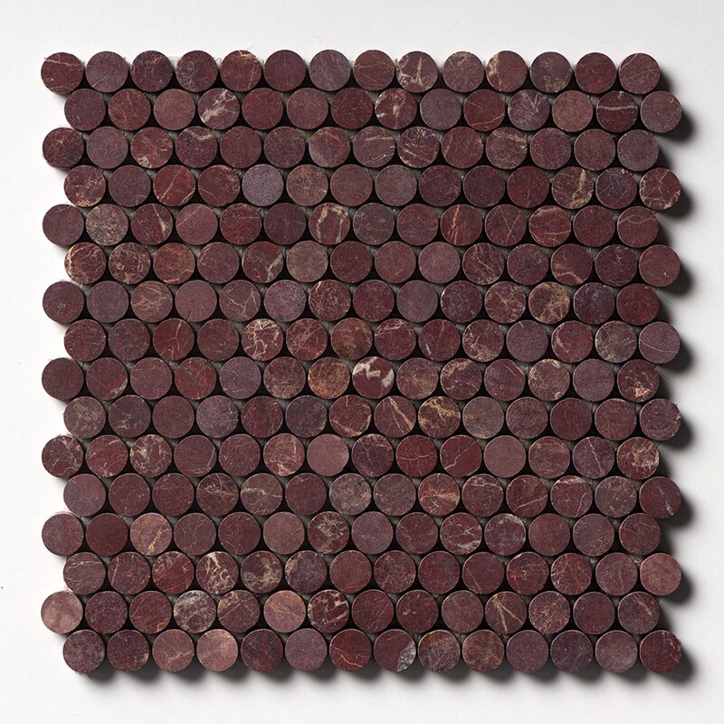 Red Bordeaux Honed Penny Round Marble Mosaic 11 1/4x11 3/4