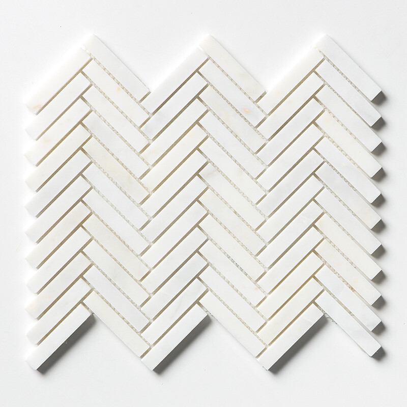 White Pearl Honed Herringbone 5/8x3 Marble Mosaic 10 7/16x12 13/16