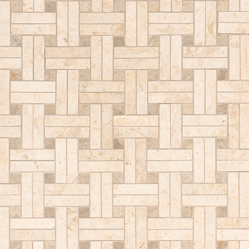 Papyrus Honed Diagonal Basket Weave Limestone Mosaic 13 3/16x13 3/16