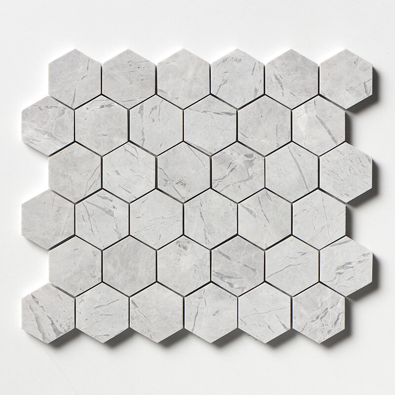 Avalanche Honed Hexagon 2 Marble Mosaic 10 3/8x12