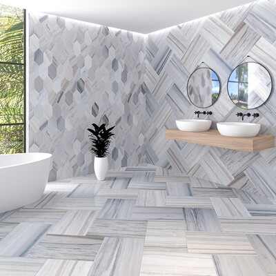 Skyline Cross Cut Leather Marble Tile 16×24 (TL15936)