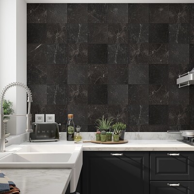 Iris Black Brushed Marble Tile 8×8 (TL18138)