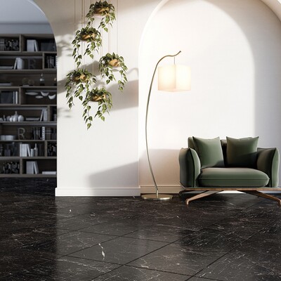 Iris Black Brushed Marble Tile 16×24 (TL18139)